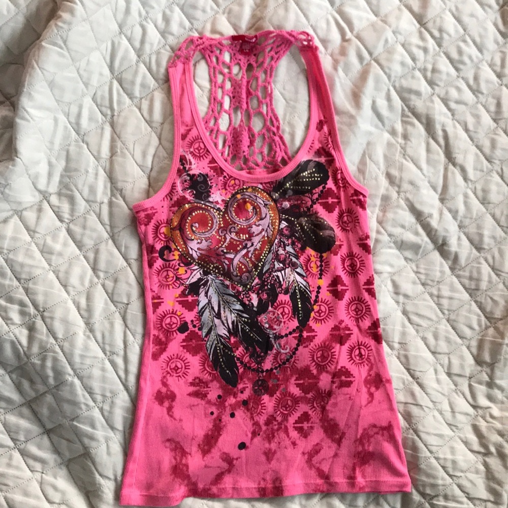 SOLD!!!-Feathered heart crochet shirt NWOT